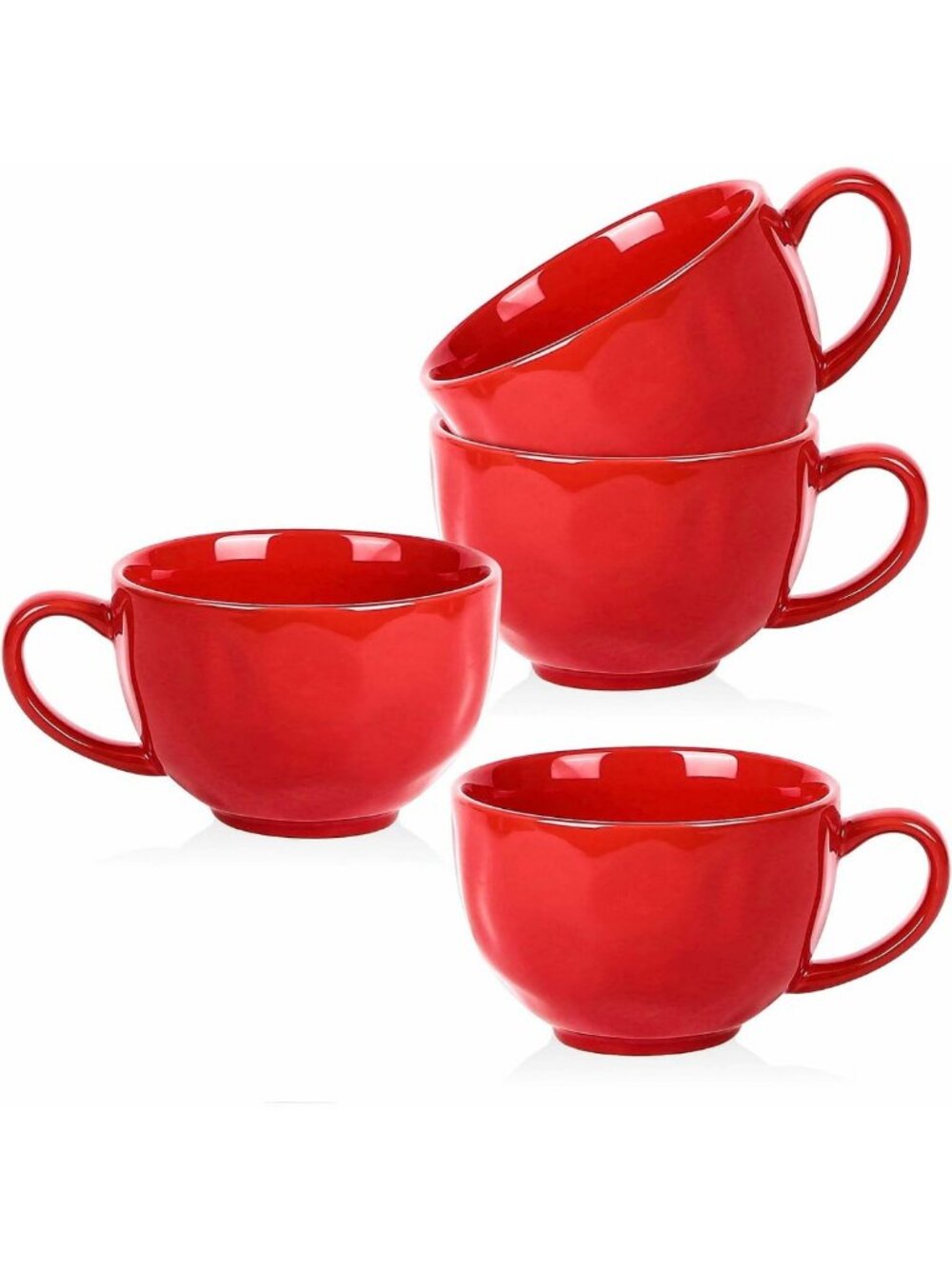 Oversized Jumbo Soup Mug Set - 27 oz Ceramic Coffee & Cereal Bowls, Red - 4 Pack